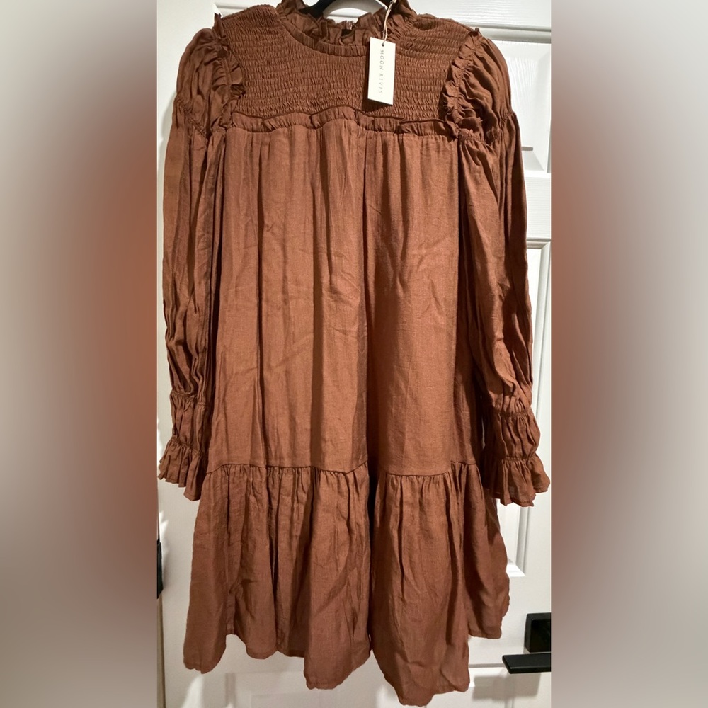 NWT Moon River Rust Smocked Fully Lined Dress